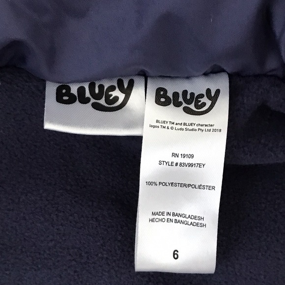 Bluey Kids Puffer Vest Hooded Character Face Size 6 Fleece Lining Blue Outdoor - Picture 4 of 10